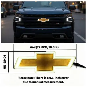 Lighted Car Emblem Decoration - 10.6*3.5 in ABS Wired Dynamic LED Chevrolet Grille Emblem, Front Grille Replacement for 2014-2019 Silverado, Chevy Car Exterior Decoration Accessory, Pickup Vehicles Glowing Badge