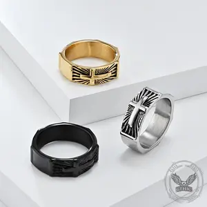 GTHIC  Vintage Polished Cross Pattern Stainless Steel Ring Simple Fashion Daily Wear Jewelry