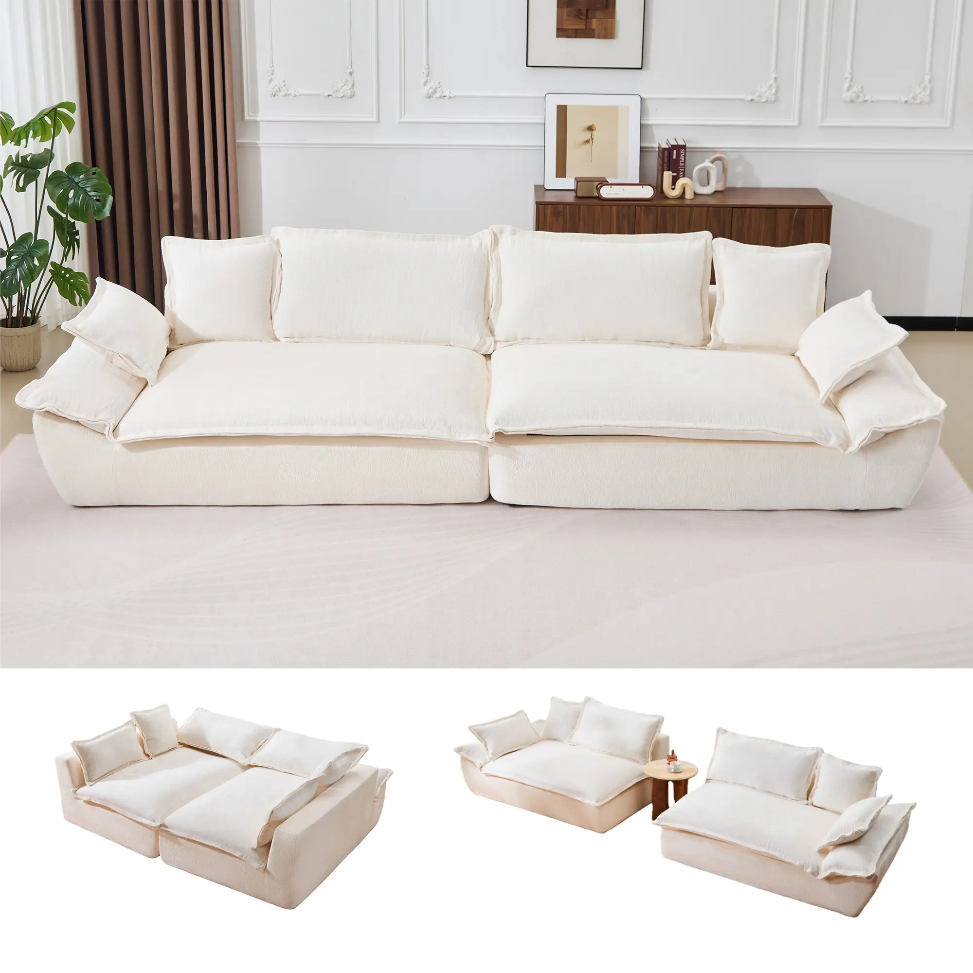 SOUTTEE 138" Oversized Modular Cloud Giant Sofa Sectional Couch with Deep Seats Wide Armrests Multiple Pillows Boneless Couches Sofas Loveseat for Living Room Bedroom Apartment Soft Plush