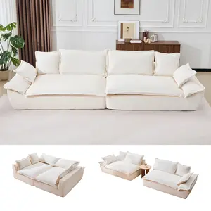QAK 138" Oversized Modular Cloud Giant Sofa Sectional Couch with Deep Seats Wide Armrests Multiple Pillows Boneless Couches Sofas Loveseat for Living Room Bedroom Apartment Soft Plush