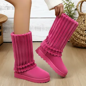 Women's Thick-Soled Platform Snow Boots Soft Fuzzy Suede Faux Fur Lining Mid-calf Boots Round Toe Footwear Wide Calf Girl Comfortable Winter Warm Outdoor Indoor Shoes for Daily Wear