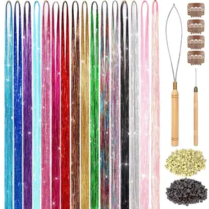 Hair Tinsel Kit, Fairy Tinsel Hair Extensions with Tools -Glitter Hair Tinsel Heat Resistant Accessories for Girls Kids Christmas