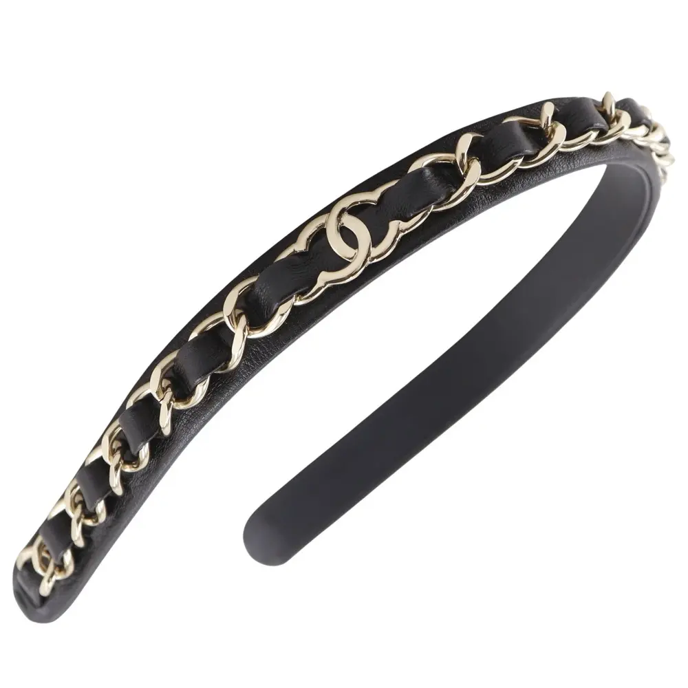 Pre-owned CHANEL Lambskin Small Leather Goods Coco Mark Chain Headband