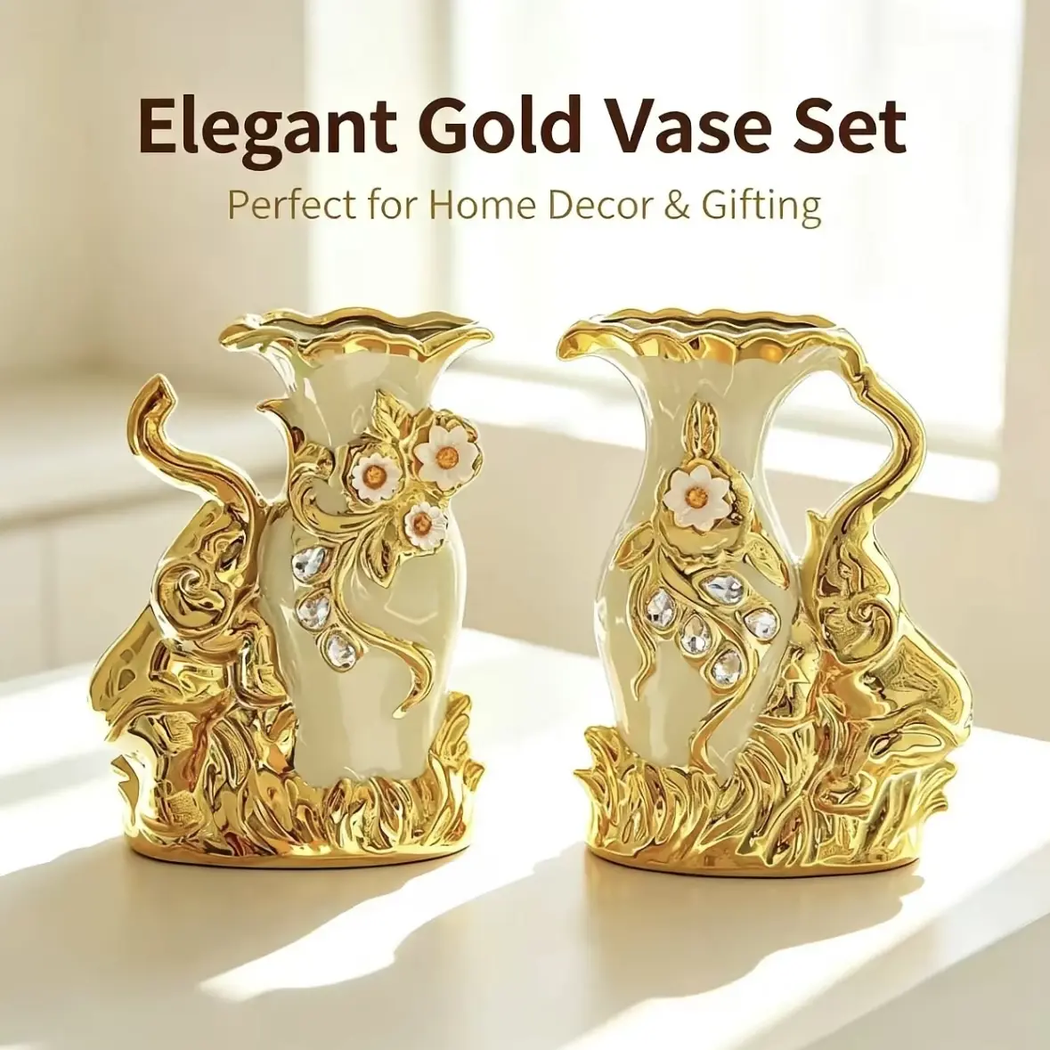 Set of 2 modern ceramic vases, elephant-shaped vase; suitable for flowers, artificial plants, faux grass, and rose petals; ideal for the living room, dining table, bedroom, and balcony; suitable for Christmas; decorative household items.