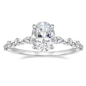EAMTI 3 CT 925 Sterling Silver Ring Oval Cut Cubic Zirconia Engagement Solitaire Halo Promise Ring for Women