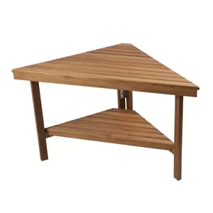 HomeRoots 549387 17.5 x 30.5 x 15 in. Brown Teak Corner Shower Bench with Shelf