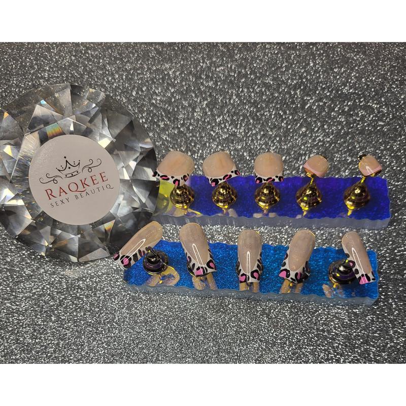 Pink Leopard Print French Tips Press On Nails And Toe Nails Set