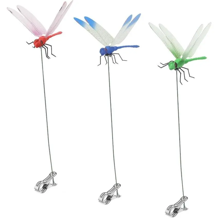3D Dragonfly Garden Stakes – Realistic Clip-On Decor, Fly Deterrent & Bird Scare Devices for Indoor & Outdoor Garden
