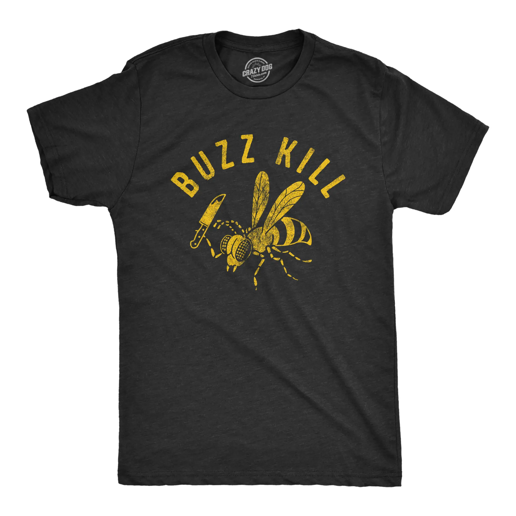 Mens Buzzkill T Shirt Funny Sarcastic Killer Bee Joke Knife Graphic Tee for Guys Mens Funny T Shirts Cool Vintage Fashion T-Shirt Gift Classic Menswear Funny Sarcastic Short Sleeve Novelty Tees for Guys Black