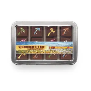 Montana Fly Box - 12 Huckleberry flavored dark chocolate bonbons