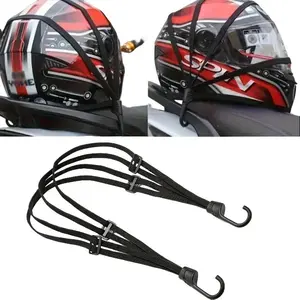 2PCS Heavy‑Duty Elastic Bungee Cargo Net Hook Rope, Universal Motorcycle Bicycle Helmet Storage Band, Stretchable Black Mesh Luggage Securing Organizer for Bike Scooter Motorcycle Outdoor Riding Gear Storage