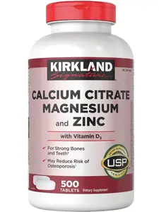 Calcium Citrate with Magnesium, Zinc and Vitamin D3, Bone and Muscle Support Supplement, USP Verified, 500 Tablets