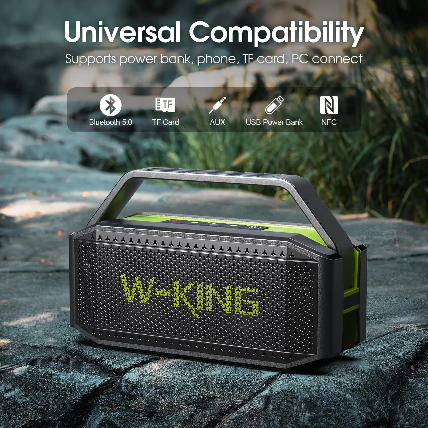 W-KING 80W Peak Bluetooth 5.0 Boxspeaker - Bass Speakers with Subwoofer Stereo Sound, NFC Touch, Waterproof Design, Long Playtime, Wireless Pairing, USB Port, Auxiliary Input, TF Card Input
