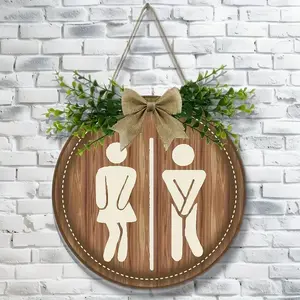 9 Inch Rustic Wooden Bathroom Sign, Classic Wall Hanging Toilet Art Decor, Funny Artificial Wood Plaque, No Power Needed, Farmhouse Style, Bathroom Decorations