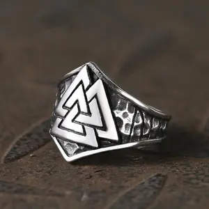 GTHIC Mysterious Valknut Symbol Stainless Steel Viking Ring Norse Accessories for Daily Wear