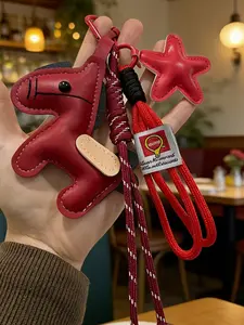 Creative Year of the Horse Zodiac Pendant PU Leather Star & Horse-Shaped Keychain Horse Animal Pendant Star Horse Bag Charm Key Chain Double Woven Rope Lanyard With Horse Charms Purse Pendant Car Backpack Accessory Key Ring Decoration Valentine'S Day Gift