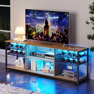 Newly designed furniture HNEBC Wine Bar Cabinet with Lights, LED TV Stand for 75 Inch TV, Television Stands with Charging Station