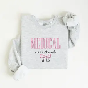 Medical Assistant Embroidered Sweatshirt | Cute Bow Stethoscope Crewneck Pullover | Healthcare Worker Gift Top