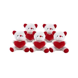 Miniature Valentine Plush Bears - White and Red Design with Red Heart - Pack of 5 for Party Gifts (Festive & Home Supplies)