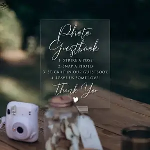 Transparent Acrylic Wedding Polaroid Sign, Minimalist Style, Cursive Text, Clear Instructions, Perfect for Weddings and Parties