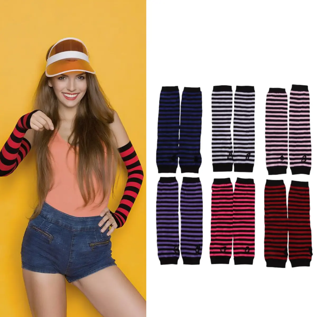 Women's Long Fingerless Gloves, 6 Pairs Striped Arm Warmer Elbow Length Thumb Hole Gloves Punk Gothic Rock Y2k Emo Scene Costume Accessories