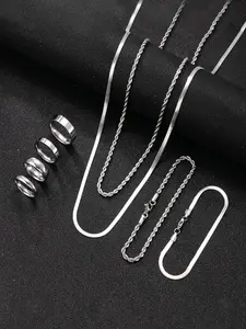 8-Piece Stainless Steel Men's Jewelry Set, Bracelet Necklace Ring Combo, Perfect for Casual Wear, Daily Commute, Couples, Gifts