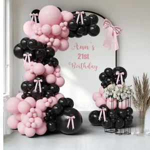 Black and Pink Bow Balloon Arch Kit, Matte Pastel Pink  Balloon Garland for Birthday, 2025 Graduation, Prom, Bridal Shower, Black Tie Party Decorations