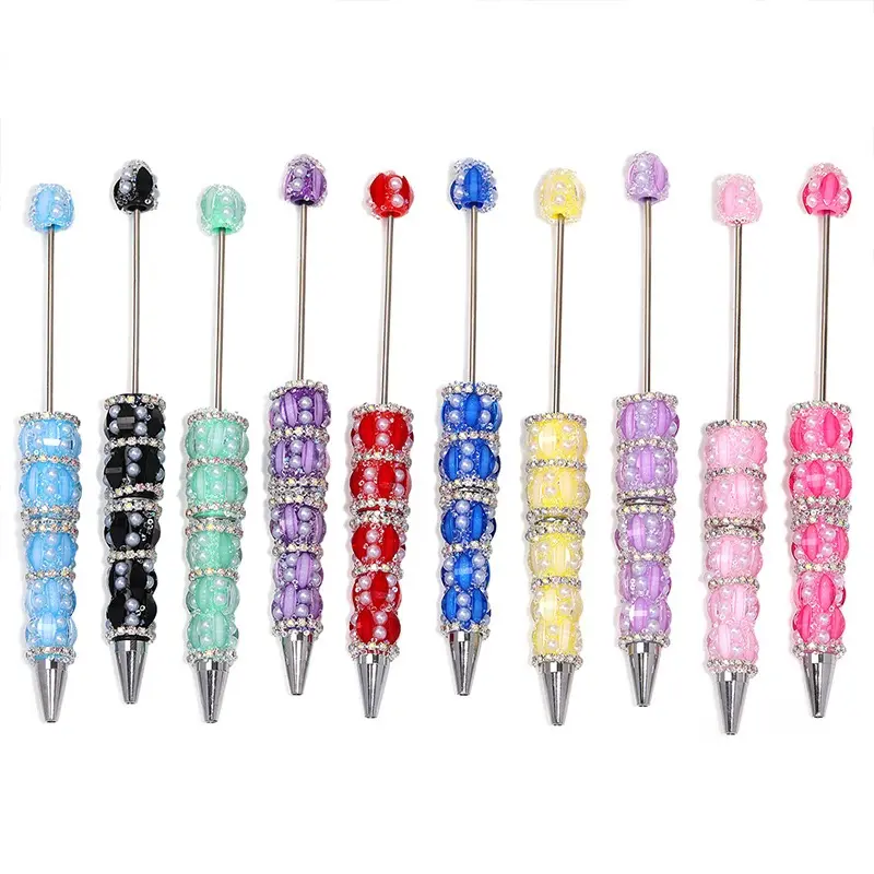 9PCS Colorful Pearl Rhinestone-Decorated Pens with Assorted Colors and Designs for Stylish Writing and Office Use,Beadable Pens, Glitter Full Rhinestone Beaded Pens