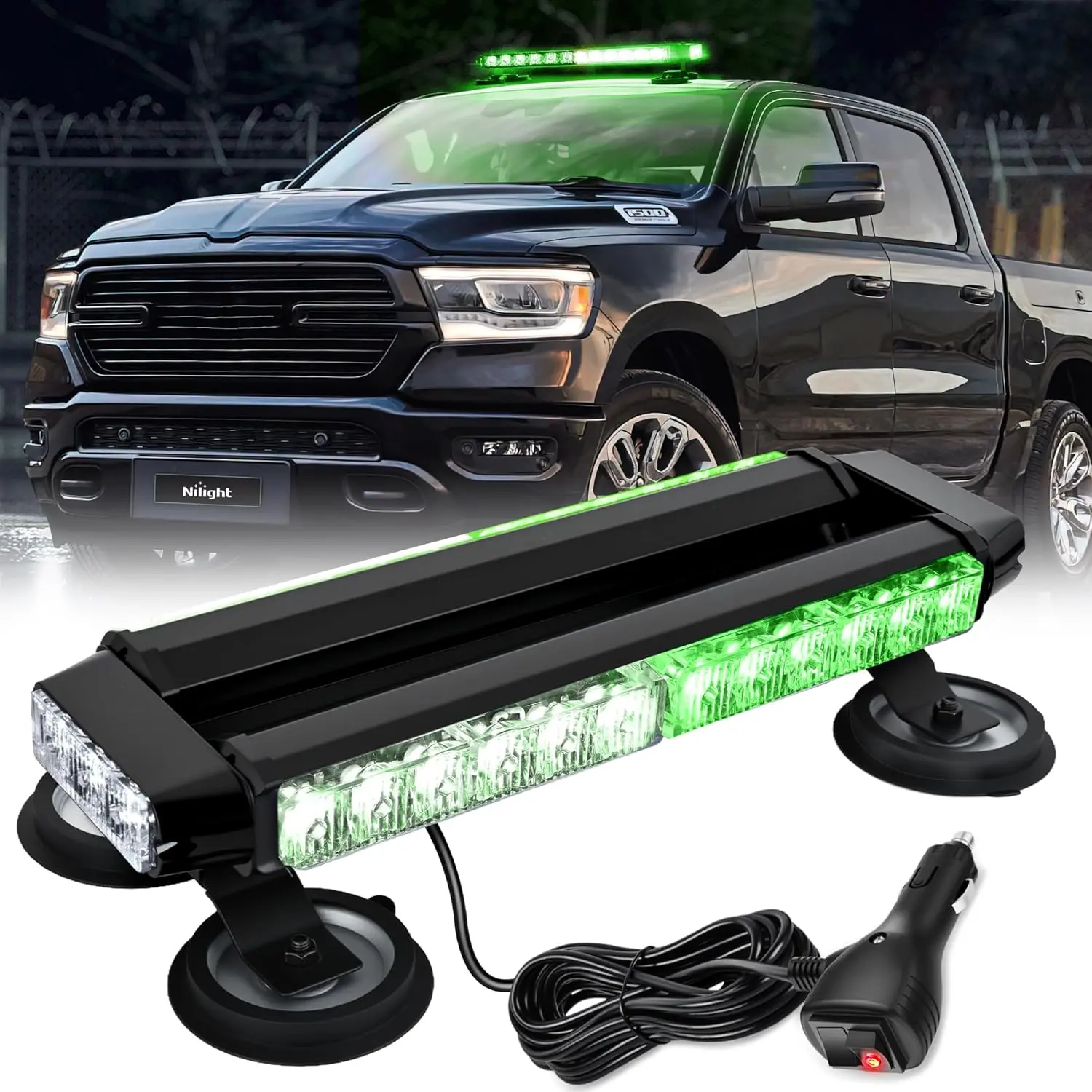 Nilight 14.5" 30LED Strobe Light Bar Double Side Rooftop  Flashing Lights Green White Safety Working Light Bars with Magnetic Base For Construction Vehicles Plow Trucks Pickup   vehicle, Work Light, Led Lights Car