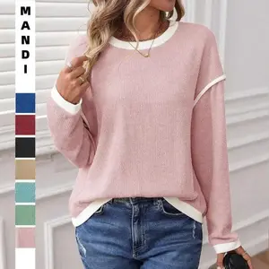 Women's Sweater 2025 Autumn Long Sleeve Knit Top Round Neck Solid Color Oversized Sweater Pullover