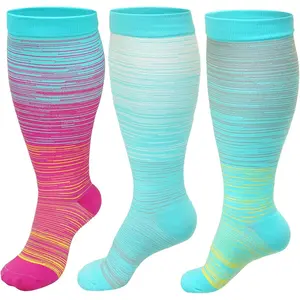 3 Pairs Plus Size Compression Socks: Wide calf Compression Stockings for Men Women - Extra Large 20-30 mmHg Compression Hose Support for Travel Nurses Running Pregnancy