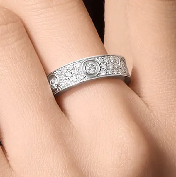 Pre-owned Cartier LOVE RING, CLASSIC MODEL, PAVED, 6 DIA，white gold