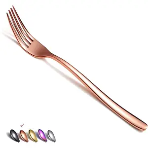 6 Piece 8'' Stainless Steel Copper Dinner Forks Silverware Set, Dessert Table Salad Forks for Home Kitchen Restaurant, Dishwasher Safe