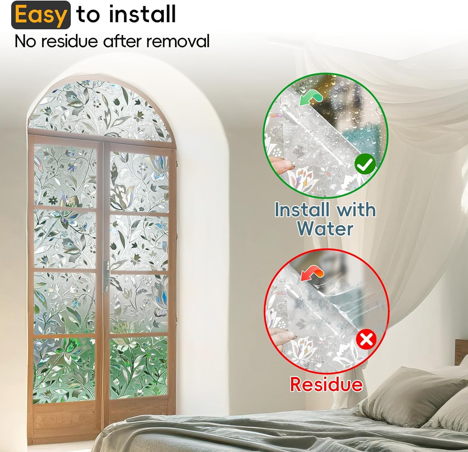 Dwersty Frosted Glass Window Privacy Film Decorative, Bathroom Window Privacy Film for Glass Windows Cover, Static Cling, Removable, Reusable, Anti-UV, Anti-Glare, 17.5" by 78.74"