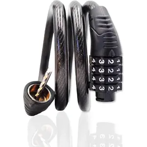 Combination Bike Cable Lock - 4 Digit, 32 inch Long Coiled Security Resettable Cable Lock, Anti-Theft Accessories for Mountain Bike, Road Bike