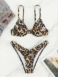 Women's Leopard Print Multi-Needle Sexy Triangle Bikini Swimsuit, Stylish Swimwear for Beach & Pool, Comfortable and Trendy Design