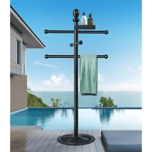 Outdoor Pool Towel Rack, 6 Rods with Top Tray, Heavy Duty Metal Pool Accessories with Heavy Duty Metal Base, Hot Tub Accessories, Towel Drying Rack, Towel Rack Suitable for Pools, Hot Tubs, etc
