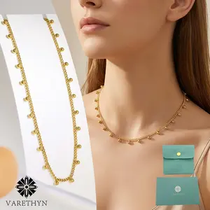 14K Gold-Plated Dangling Bead Necklace Jewelry for Basic Everyday Looks Perfect for Layering Gift for Women for Girl