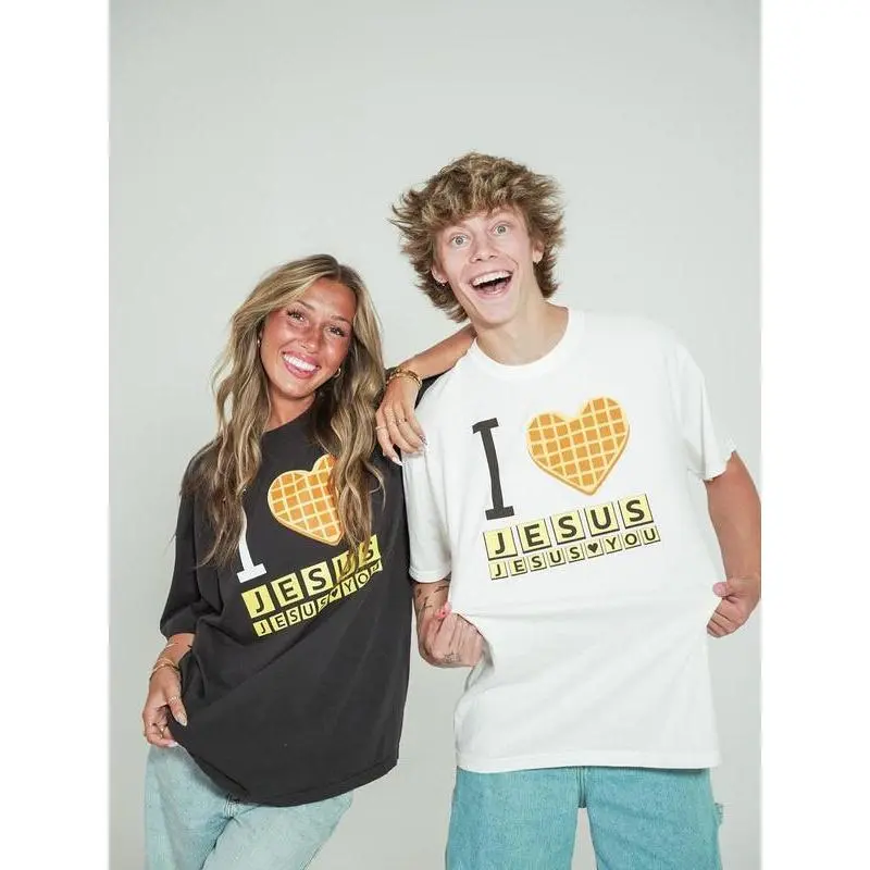 Unisex 'I Love Jesus' Cotton Christian Sports Top - Short-Sleeve, Round-Neck, Soft Waffle Knit, Digital Printing, Long Lasting Print, Casual Clothes