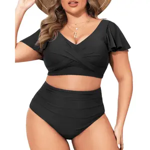 Daci Plus Size Two Piece Swimsuits - High Waisted Bikini with Sleeves for Women Bathing Suit Swimwear