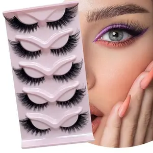 Cat Eye False Eyelashes, Natural Long Comic Style False Lashes, Fan Tail Extension, Makeup Accessories, 5 Pairs, Attractive False Eyelashes