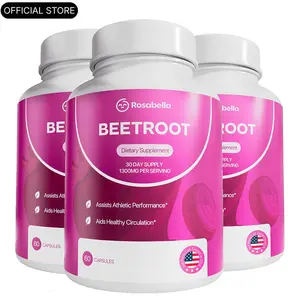 3 Bottles Rosabella Organic Beetroot Capsules (1300mg) for Blood Flow & Heart Health