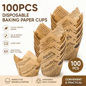 100 Pieces Tulip Cupcake Liners Baking Cups Non-Stick Paper Cake Muffin Wrappers Suitable for Weddings Birthdays Parties