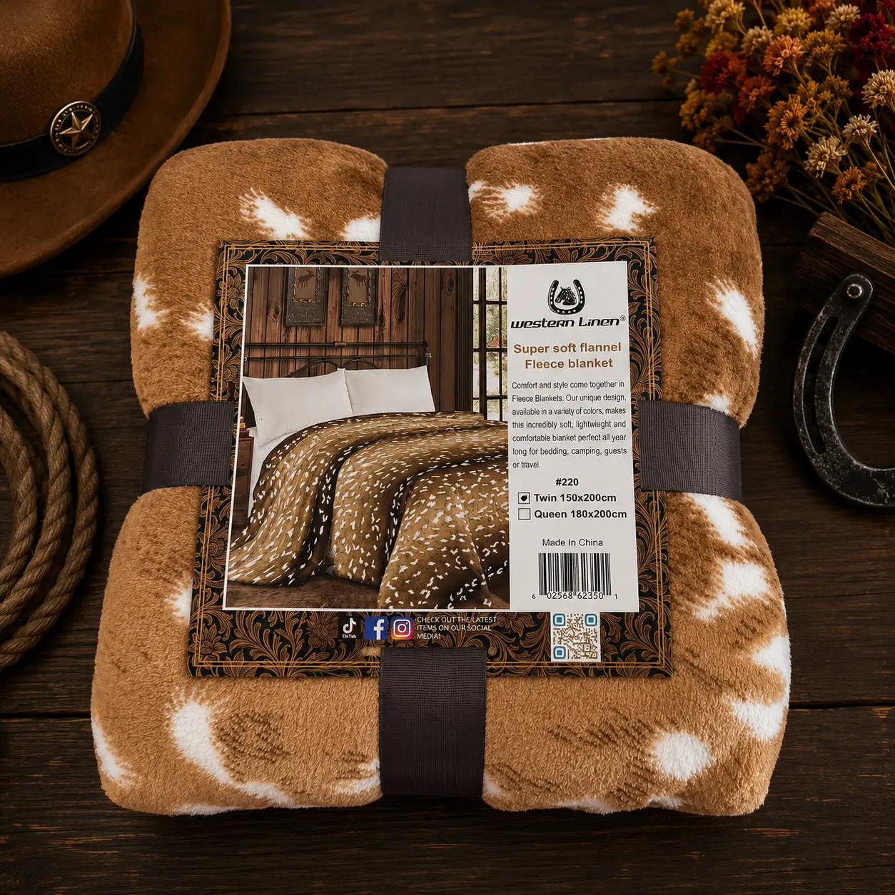 Mia Deer print Soft Fleece Throw Blanket Twin size