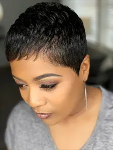 Curly Wave Wig Human Hair Wig for Women Pixie Cut Wig Full Machine Made Wig 150% Density 6 Inch 1PC Kinky Curly Wig