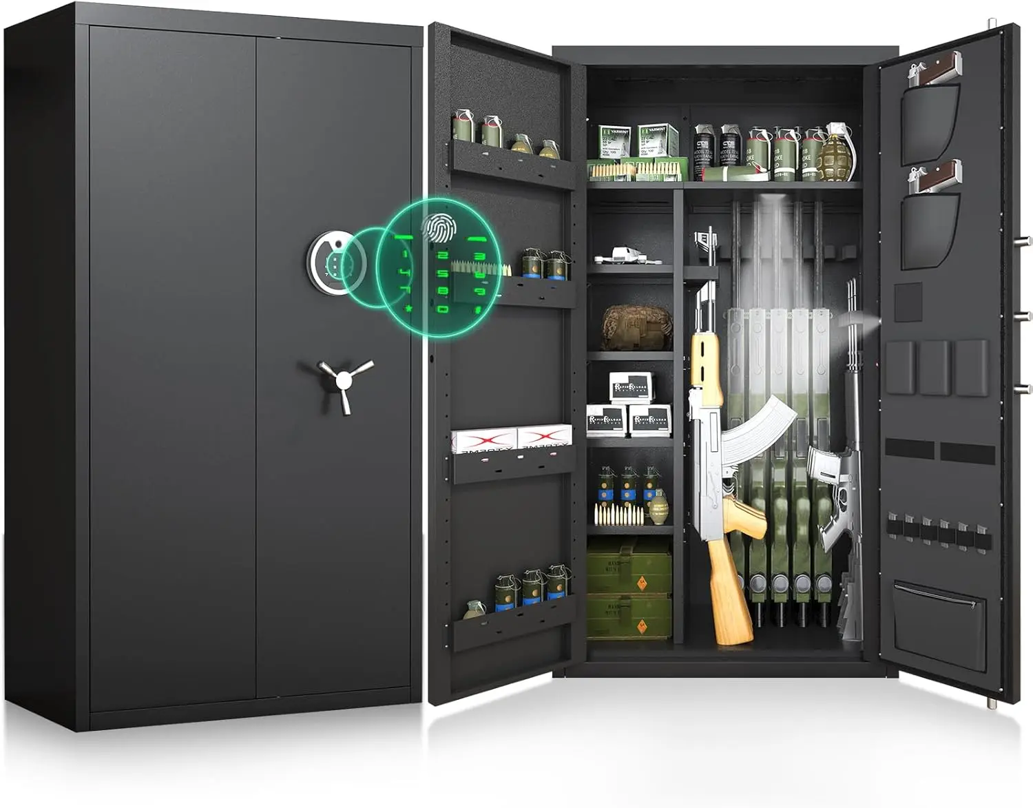 30-40 Large Gun Safe, Fingerprint Gun Safe for Rifles and Pistols with LCD Keypad & Gun Rack, Unassembled Long Gun Cabinet for Rifles and Shotguns with Mute Function & Dual Alarm
