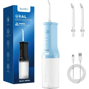 Portable Cordless Water Flosser Oral Irrigator with 3 Modes & 2 Tips, Fast Rechargeable, IPX7 Waterproof, Dental Water Flosser for Travel and Home Use (Light Blue)