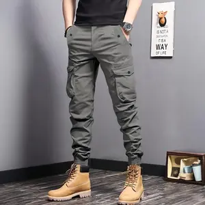 1/2 Pack Men's Cargo Pants Slim Fit Outdoor Style Multi-Pocket Tapered Leg Trousers Casual Menswear Plain Beige - Slimfit