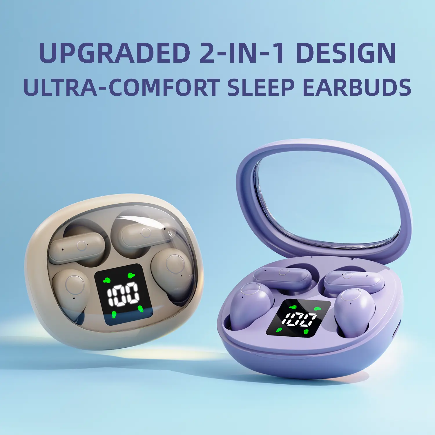 2-in-1 Convertible True Wireless In-Ear Earbuds - Chargeable In-Ear Headset with Bluetooth 5.4, Invisible Low-Profile No-Pressure Sleep Design, LED Digital Display Charging Box, Touch Control, Stereo Audios for Side Sleep, Commute Use