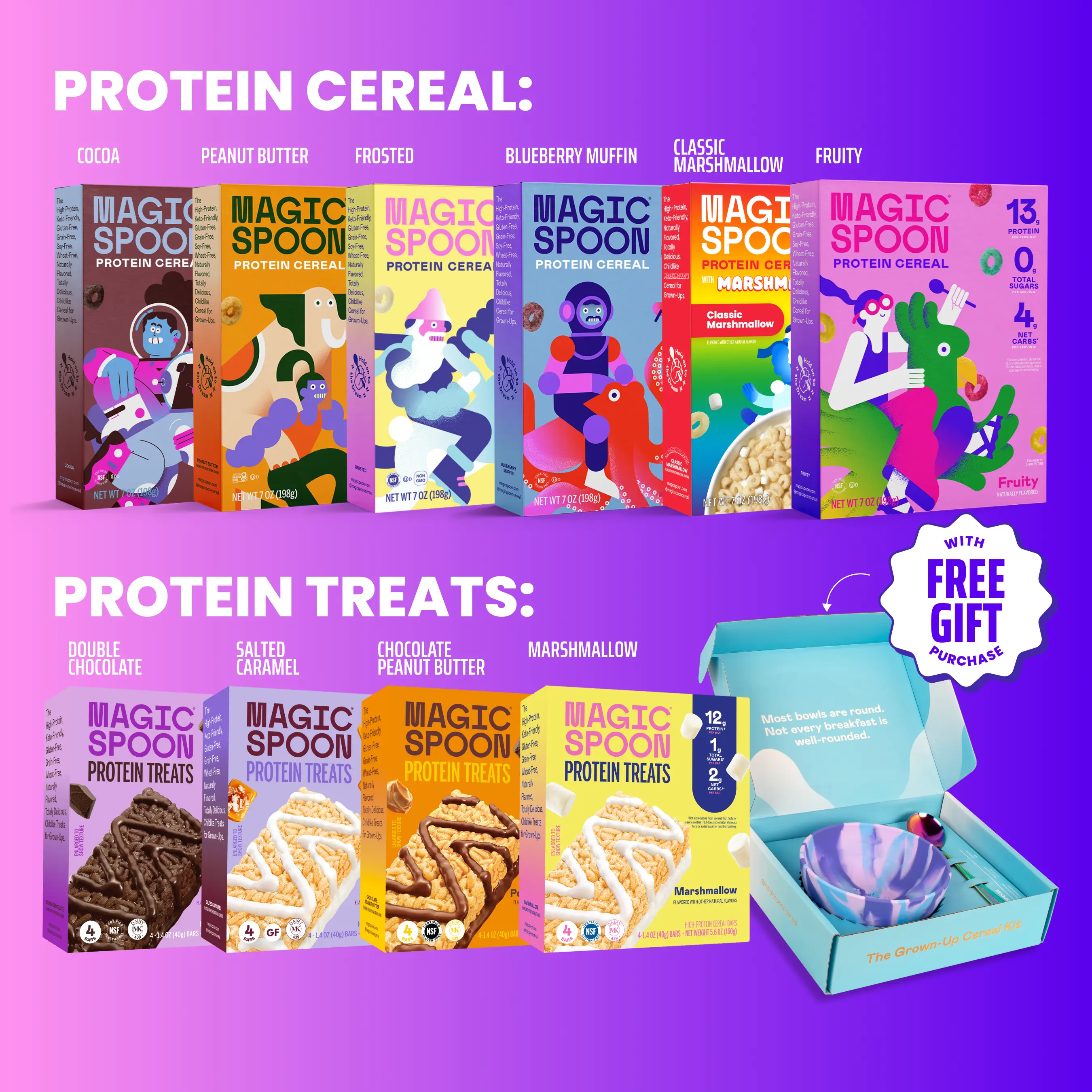 Magic Spoon High Protein Cereal & Treats TikTok Exclusive Bundle, 10 Boxes + Bowl & Spoon Set, High Protein, Keto-Friendly, Gluten-Free